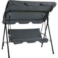 Outsunny Balancelle de Jardin 3 Places Toit Inclinaison réglable Coussins Assise et Dossier Acier Noir Polyester Gris