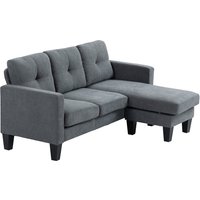 HOMCOM Canapé d'angle 3 Places méridienne réversible droite ou gauche, salon, grand confort, dossier capitonné, gris