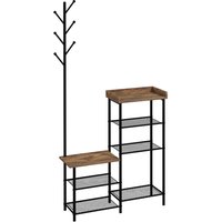 HOMCOM Meuble d'entrée 2 en 1 design industriel porte-manteaux et étagères à chaussures en acier 92,5 x 28,2 x 182 cm noir