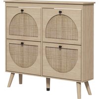 HOMCOM Meuble à chaussures 4 abattants 20 paires étagère réglable style bohème pieds en bois massif 105 x 24 x 97,5 cm naturel