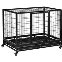 PawHut Xl Dog Crate, 43" Heavy Duty, Metal Pet Cage with Crate Tray and Wheels, Black, Large Aosom UK
