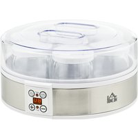 HOMCOM Yaourtière 7 pots de 180ml machine à yaourt électrique en acier inoxydable thermostat réglable 24 x 24 x 13 cm blanc