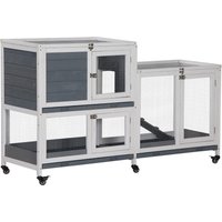 PawHut Clapier intérieur bois avec roulettes 2 étages rampes - dim. 147L x 45,5l x 88,5H cm - gris et blanc