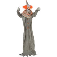 HOMCOM 183cm Halloween Dekoration Stehender Clown mit LED-Lichter, Soundfunktion, Haustür Deko mit verstellbare Arme, Garten Dekofigur in Lebensgröße für Party, Orange+Grau Aosom