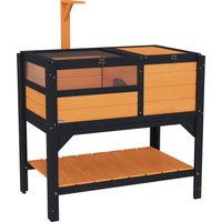 PawHut Wooden Tortoise House, with Shelter, Run, Shelf, Lamp Holder, Tray, Yellow