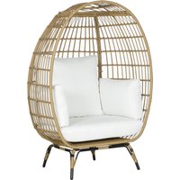 Outsunny PE Rattan Outdoor Egg Chair, Round Wicker Weave Teardrop Chair with Thick Padded Cushions for Sunroom, Garden, Khaki | Aosom Ireland