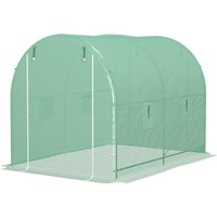Outsunny Serre de Jardin Tunnel Surface Sol 6 m² châssis Tubulaire renforcé Porte zippée 4 fenêtres enroulables Vert
