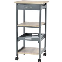 HOMCOM Chariot de Service Desserte de Cuisine à Roulettes Multi-rangements 2 Étagères 1 Plateau Amovible 37 x 37 x 76 cm Gris Chêne aosom france