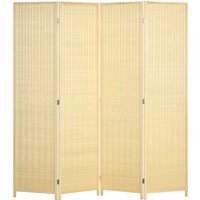 HOMCOM 4 Panel Folding Room Divider Screen, Wall Panel Privacy Furniture, Freestanding Paravent Partition Separator for Bedroom, 180 x 180cm, Natural
