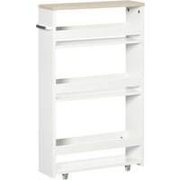 kleankin Chariot de rangement à 3 niveaux roulettes pour cuisine étroite salle de bain buanderie bureau avec poignée - 48 x 15 x 80 cm blanc