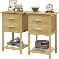 HOMCOM Lot de 2 tables de chevet table de nuit en bambou avec 2 tiroirs et 1 étagère 40 x 34 x 60 cm naturel