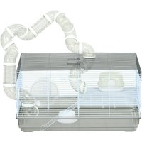 PawHut Cage hamster cage rongeur avec tunnel et accessoires inclus fil d'acier 58 x 32 x 31 cm gris