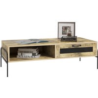 HOMCOM Table basse rectangulaire style industriel niche tiroir inclus panneaux particules aspect vieux bois veinage pieds métal brun noir