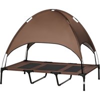 PawHut Lit Surélevé pour Animaux Tissu Oxford Anti-UV Brun Noir avec Parasol et Sac de Transport Aosom France