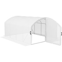 Outsunny Polytunnel Greenhouse Walk-in Grow House with UV-resistant PE Cover, Door, Galvanised Steel Frame, 4 x 3 x 2m, White