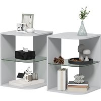 HOMCOM Modern Side Table Set 2 Three Layer Bedside Table Nightstand 2 Storage Shelves Living room Bedroom