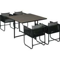 Outsunny Salon de jardin ensemble 5 pièces avec 1 table et 4 fauteuils 8 coussins table en composite plateau aspect bois noir Aosom France