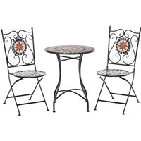 Outsunny Salon de jardin 2 places 3 pièces style fer forgé mosaïque céramique Ø 60 x 71H cm noir et orange