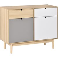 HOMCOM Buffet de Cuisine Commode de Chambre scandinave 2 placards tiroirs coulissants en Bois Multicolore Blanc Gris Clair