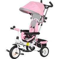 HOMCOM Tricycle Enfant évolutif Pare-Soleil Pliable Canne télescopique Amovible 95 x 50 x 106 cm Acier Rose