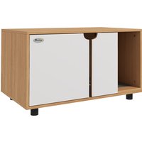 PawHut Meuble à litière maison de toilette sur pieds pour chat 2 en 1 portes style scandinave 80 x 48 x 48 cm naturel et blanc