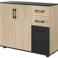 HOMCOM Meuble buffet de rangement cuisine 2 placards étagère réglable 2 tiroirs 90 x 30 x 75,5 cm naturel noir