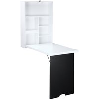 HOMCOM Table Murale Rabattable Meuble de Rangement Pliable en MDF avec Etagère Intégrée et Tableau Noir 60 x 88 5 x 146 5 cm aosom france
