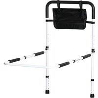 HOMCOM Barre d'appui lit sur pieds protection réglable 5 hauteurs pochette rangement 52 x 85-95 x 67-100 cm blanc noir