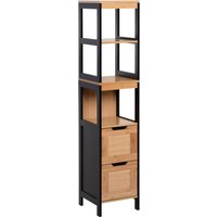 Kleankin kleankin Badezimmerregal, Badeschrank, Küchenschrank, 2 Schubladen, 3 Ablagen, Bambus MDF, 30 x 30 x 144,3 cm Aosom