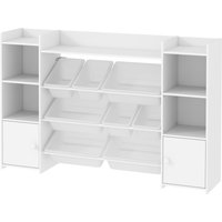 AIYAPLAY AIYAPLAY Kinderregal Spielzeugregal mit 8 herausnehmbaren Boxen, 4 offenen Fächern, 2 Schränkfach, Kinder Bücherregal für Kinderzimmer, Kindergarten, 140 x 30 x 90 cm, Weiß Aosom