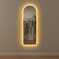 HOMCOM Arched Full Length Mirror with LED Lights, 120 x 40cm Backlit Frameless Wall Mirror with Dimming and 3 Colour Lighting for Living Room, Bedroom, Clear Aosom UK