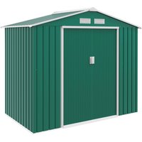 Outsunny Cabane de jardin Métal en Acier - Ranger Vélos et Outils Jardinages avec Double Porte Coulissant et 4 Fenêtres, Vert foncé Aosom France
