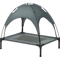 PawHut Lit Surélevé Chien Chat Confort Oxford Micro-Perforé Gris Noir Velum Anti-UV + Sac Aosom France