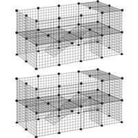 PawHut Cage parc clôture pour animaux domestiques enclos pour petits animaux modulable 2 niveaux 72 panneaux bords arrondis