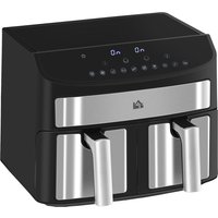 HOMCOM Friteuse à air sans huile double compartiment 8 L, 2400 W - 10 programmes, température réglable, minuterie