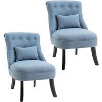 HOMCOM Fabric Single Sofa Dining Chair Tub Chair Upholstered W/ Pillow Solid Wood Leg Home Living Room Furniture Set of 2 Blue