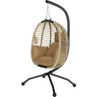 Outsunny Fauteuil œuf suspendu balancelle pliante avec coussin et support usage intérieur extérieur 110 x 100 x 188 cm beige