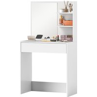HOMCOM Coiffeuse avec miroir, table de maquillage avec tiroir et étagères, pour chambre à coucher, 75l x 40P x 137H cm, blanc