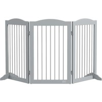 PawHut Barriere de sécurité pliable barrière chien trois plaques avec deux pieds de soutien 154 x 30 x 80 cm gris