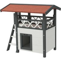 PawHut Maison lodge pour chats sauvage errants avec terrasse escalier 77 x 50 x 73 cm blanc et rouge