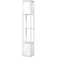 HOMCOM Lampadaire sur pied salon, lampe salon moderne, lampadaire avec étagères, abat-jour en tissu et double éclairage, blanc