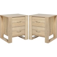 HOMCOM Bedside Table with 2 Drawers, Nightstand with Handles and Elevated Base, Side Table for Bedroom, Living Room, Set of 2, Brown Aosom UK