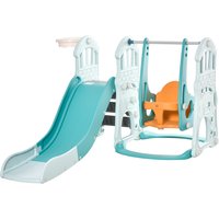 HOMCOM Scivolo per Bambini con Altalena Regolabile e Canestro per Gioco in Giardino e Cameretta 149x186x98cm Blu Arancione Aosom