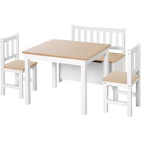 HOMCOM Ensemble de table et chaises enfant - set de 4 pièces - table, 2 chaises, banc coffre 2 en 1 - MDF pin bois naturel et blanc
