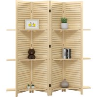 HOMCOM Paravent intérieur 4 panneaux 160L x 170H cm 3 étagères pliables séparateur de pièce portes persiennes naturel