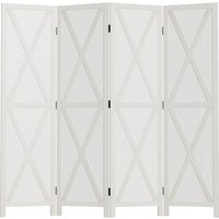 HOMCOM Paravent Rustique 4 Panneaux en Paulownia Blanc Chic Campagne 182x170cm Aosom France