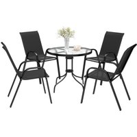 Five Piece Steel Patio Set Glass Top Table