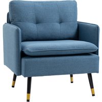 HOMCOM Fauteuil scandinave dossier capitonné avec passepoil en tissu 76 x 68 x 80 cm bleu et pieds en métal noir et doré