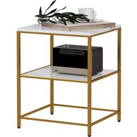 HOMCOM Table d'appoint, bout de canapé avec 2 étagères effet marbre et structure en métal doré, 44L x 40l x 54,5H cm
