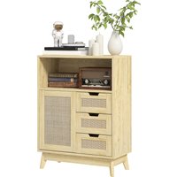 HOMCOM Buffet meuble de rangement avec 3 tiroir placard étagère réglable pour salon cuisine 60 x 30 x 81 cm bois naturel